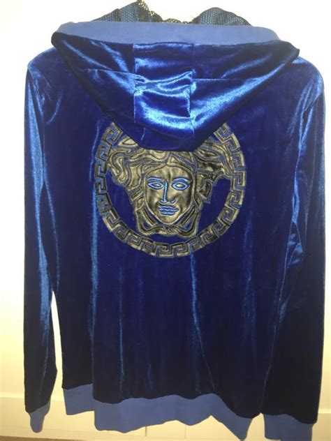 versace blue velvet tracksuit|Versace two piece set.